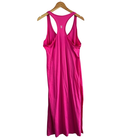 Victorias Secret Hot Pink Cotton Maxi Dress Side Slit Sleep Lounge/Coverup Large - Picture 3 of 13
